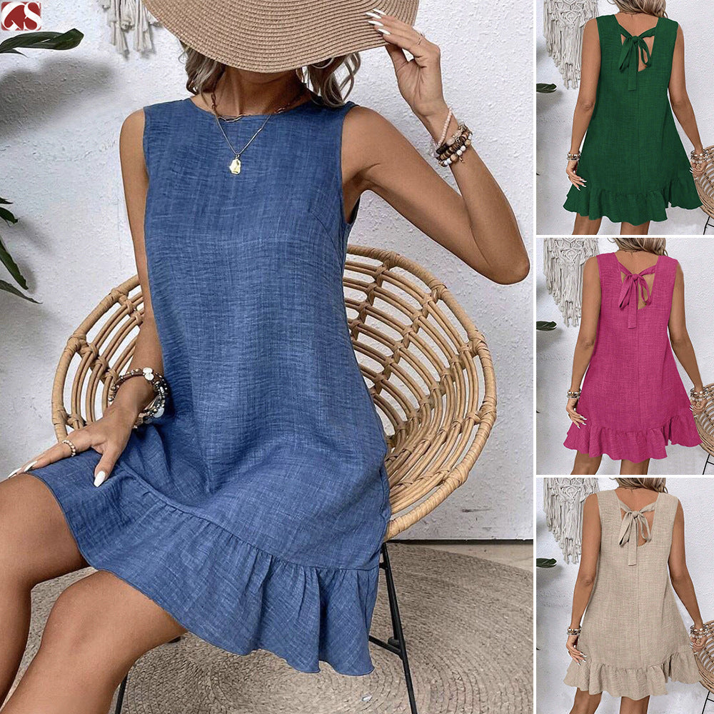 Robe d'été à volants – Sans manches, coupe droite, style plage