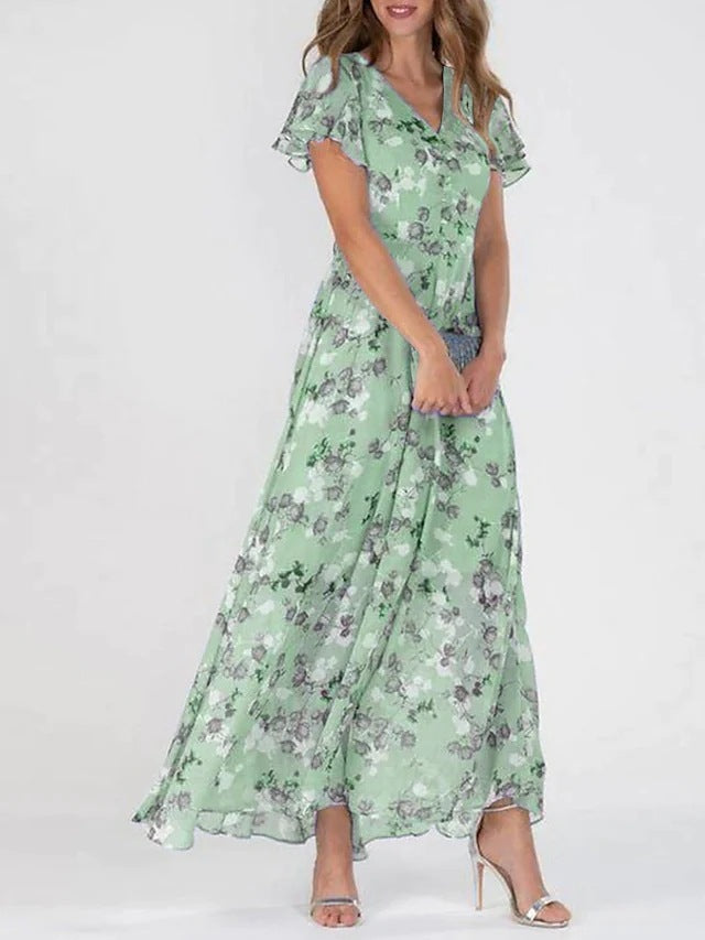 Robe d'été à fleurs – Manches courtes, volants, style plage