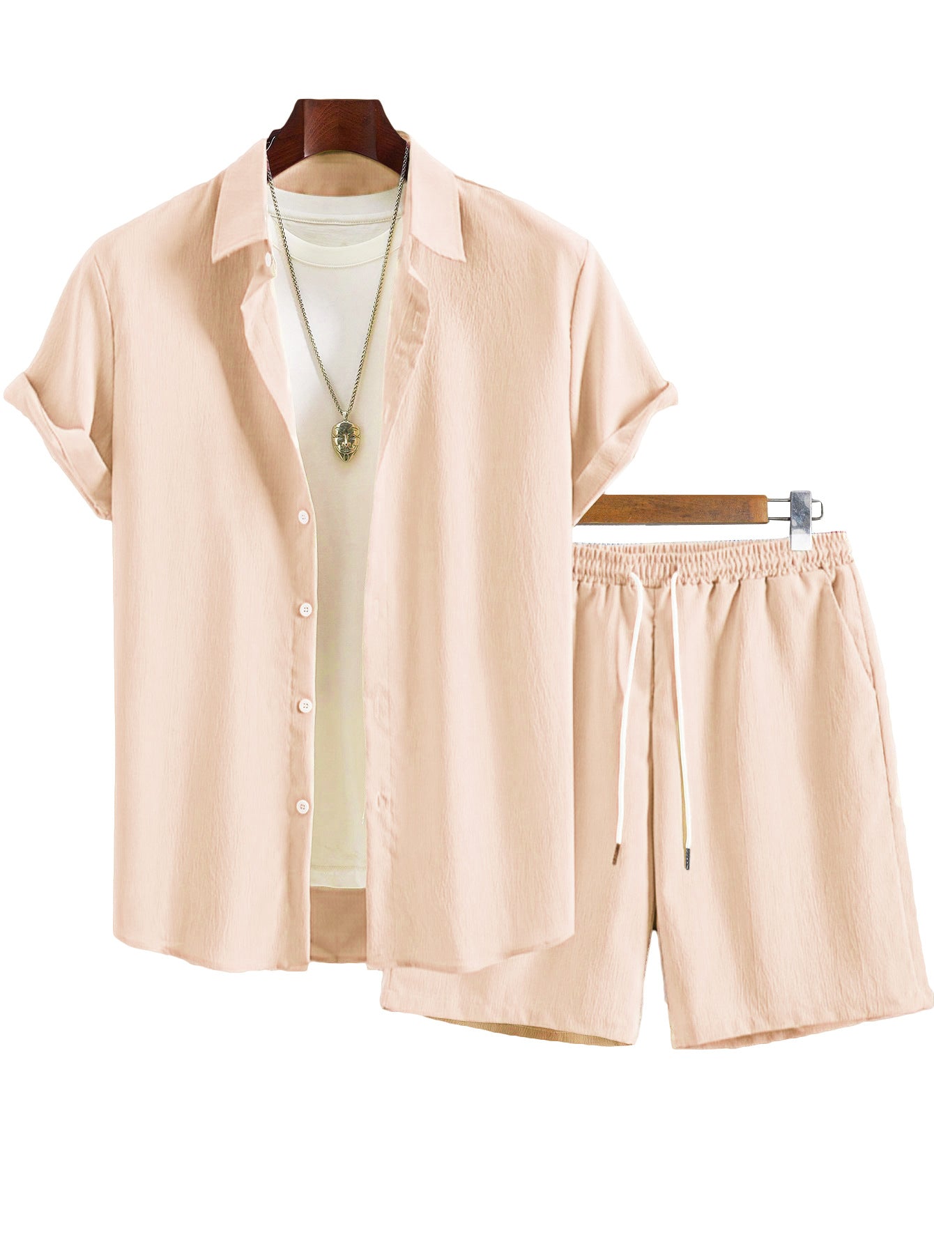 Ensemble Chemise & Short Homme – Col Revers, Manches Courtes, Couleur Unie