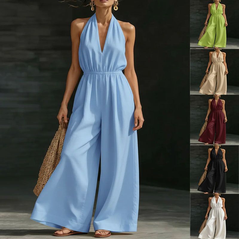 Combinaison femme col V et bretelles croisées dans le dos – Style élégant