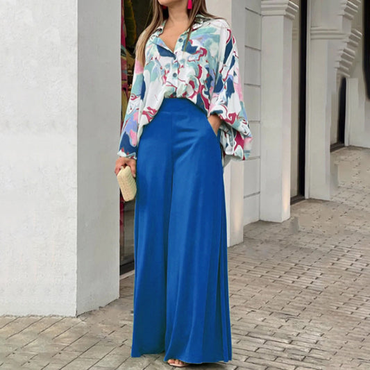 Ensemble femme 2 pièces – Top imprimé ample & pantalon large élégant