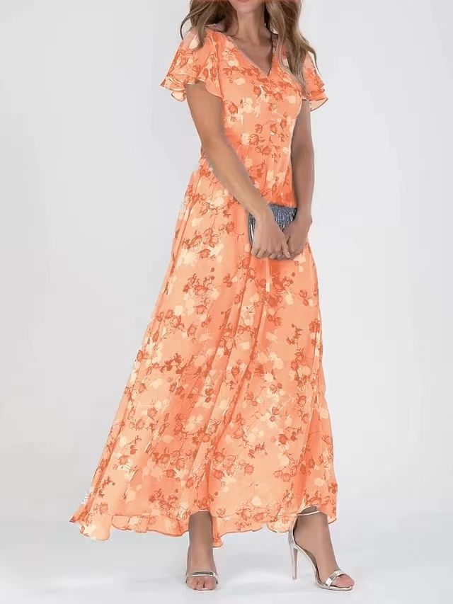 Robe d'été à fleurs – Manches courtes, volants, style plage