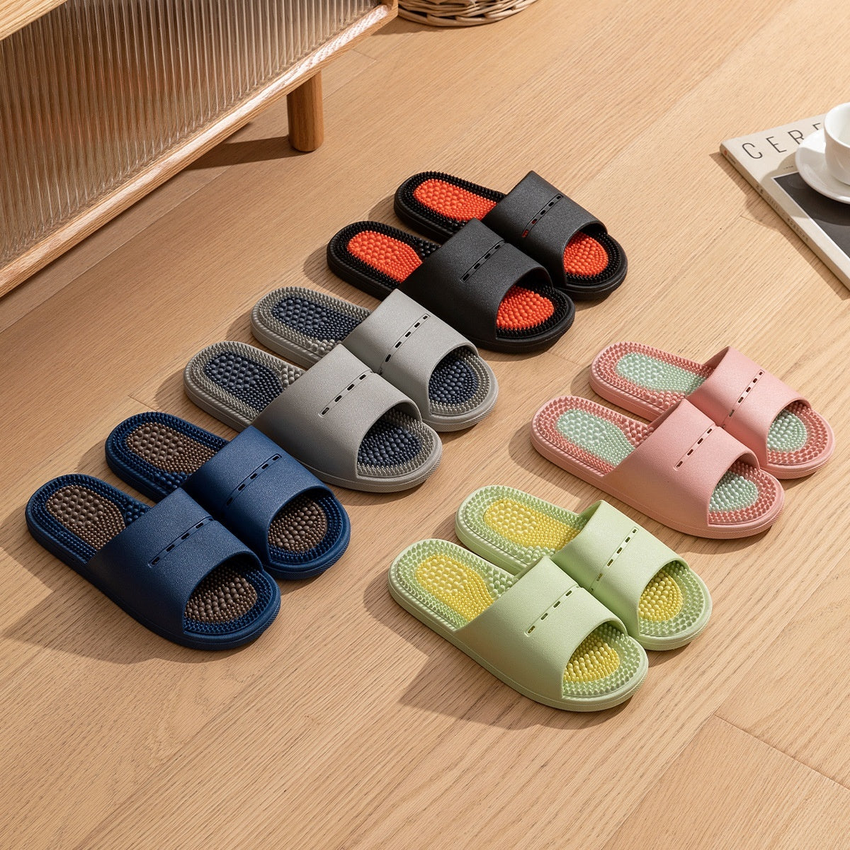 Chaussons de Massage Acupression Homme – Antidérapants, Intérieur et Salle de Bain