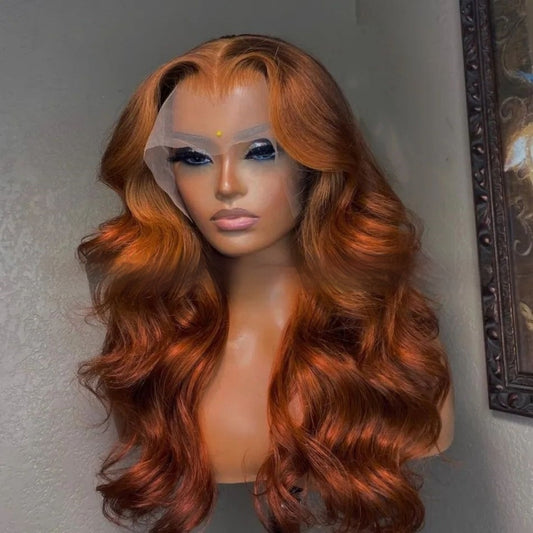 Perruque Lace Front Ondulée – Couleur Gingembre, Grandes Vagues