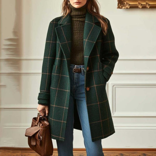 Veste longue à carreaux grande taille – Revers, style casual chic