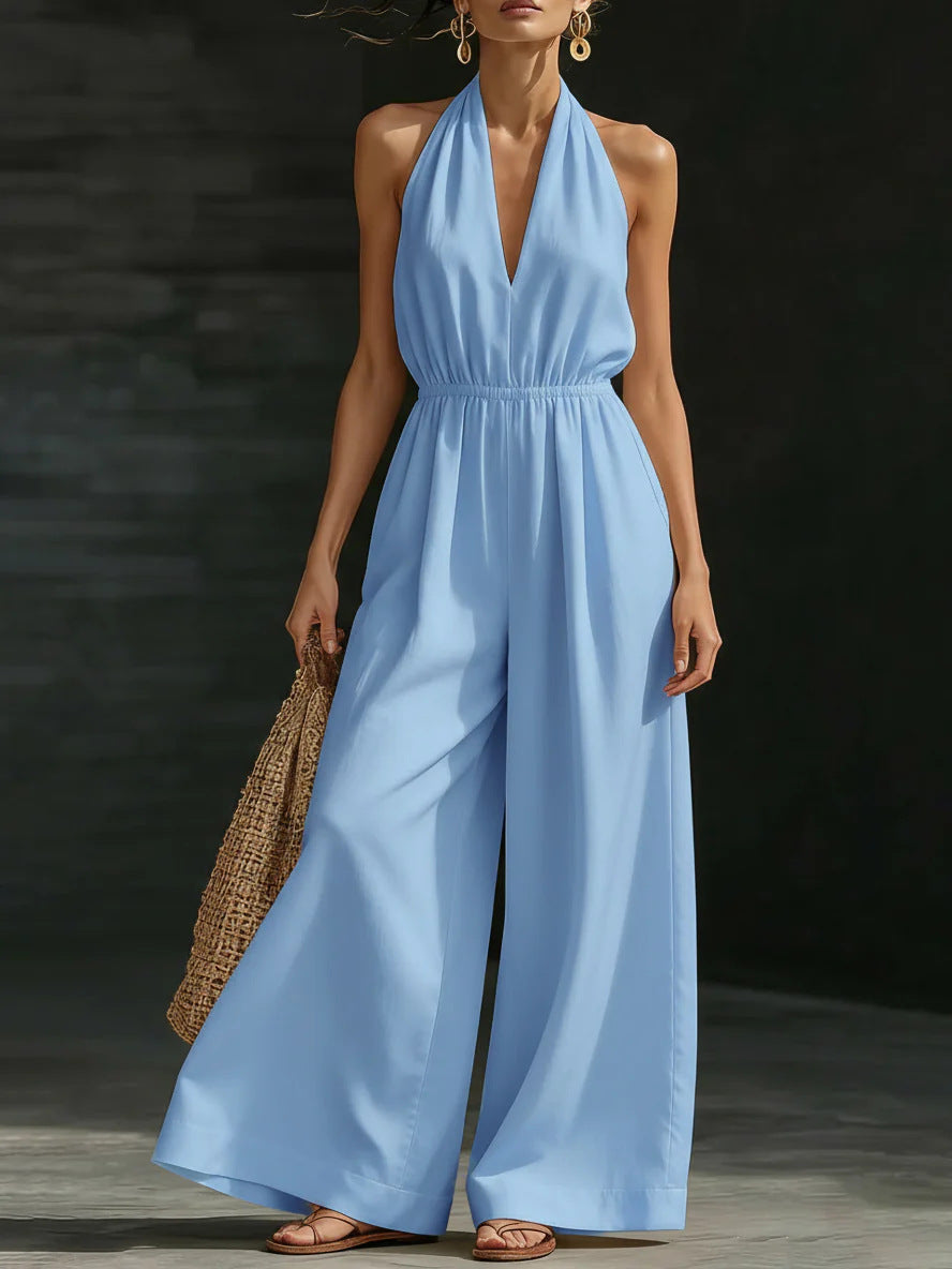 Combinaison femme col V et bretelles croisées dans le dos – Style élégant