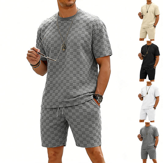 Ensemble T-shirt & Short Homme – Motif À Carreaux, Style Décontracté