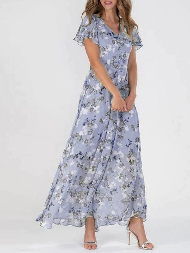Robe d'été à fleurs – Manches courtes, volants, style plage