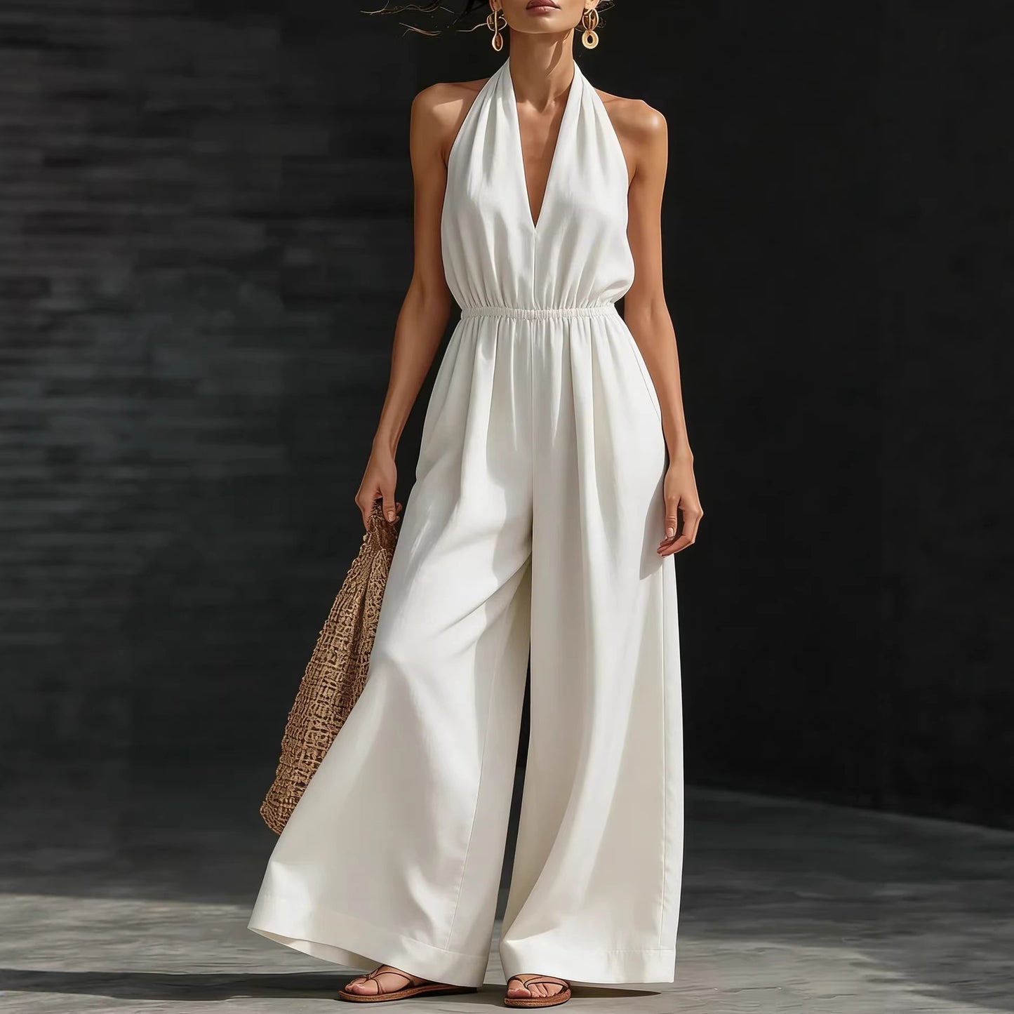 Combinaison femme col V et bretelles croisées dans le dos – Style élégant