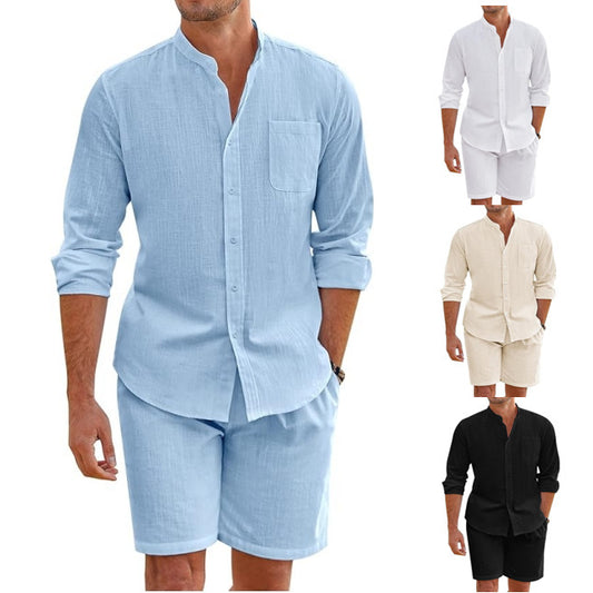 Ensemble Chemise À Boutons Manches Longues & Short Homme – Style Décontracté Été