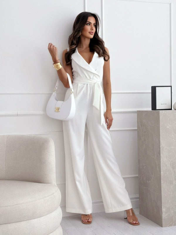 Combinaison Femme Sans Manches Col V avec Ceinture — Mode Été