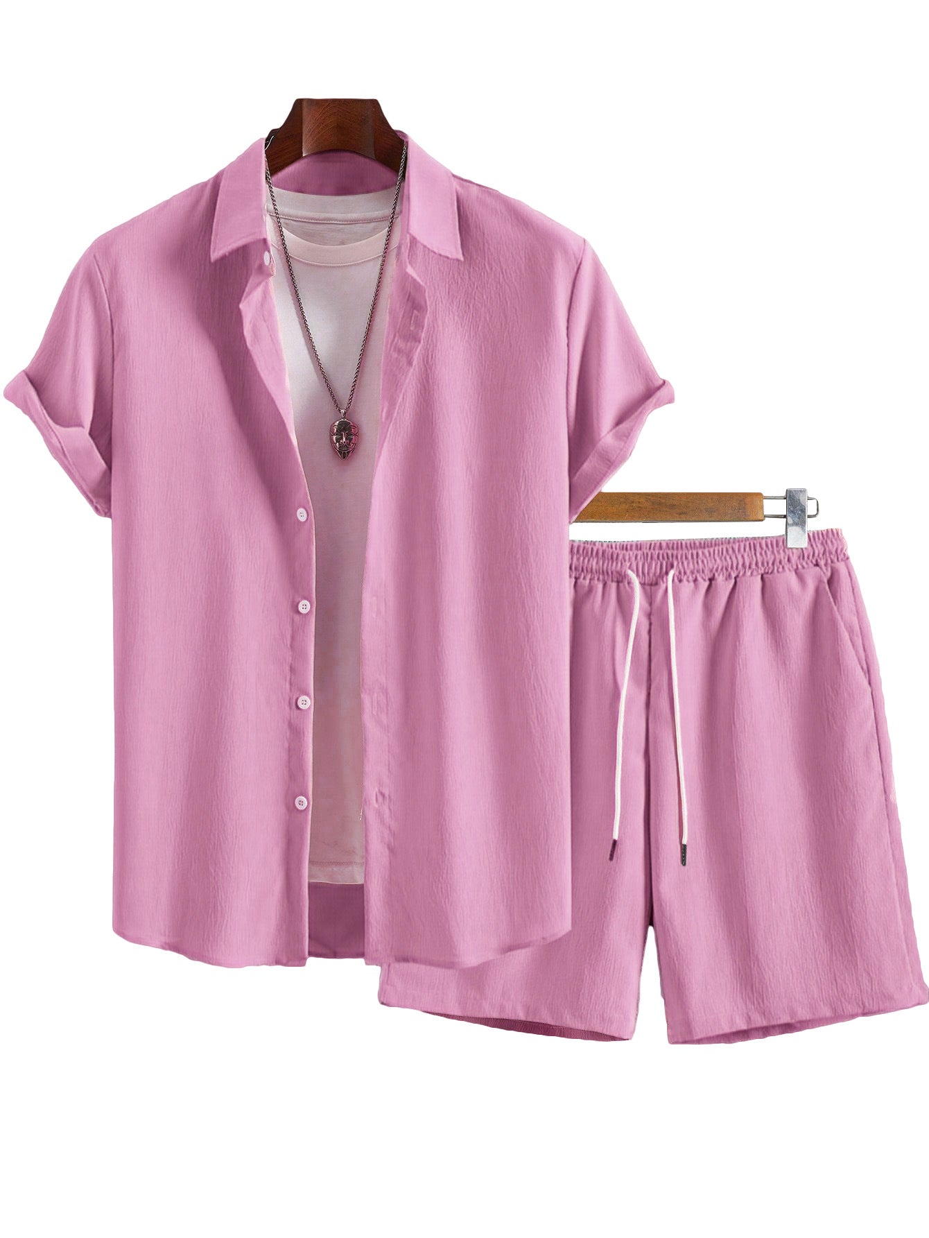 Ensemble Chemise & Short Homme – Col Revers, Manches Courtes, Couleur Unie