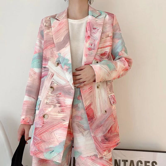 Blazer croisé pour femme à imprimé graffiti – Style urbain chic