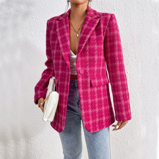 Manteau mi-long élégant femme – Motif à carreaux, style européen et américain